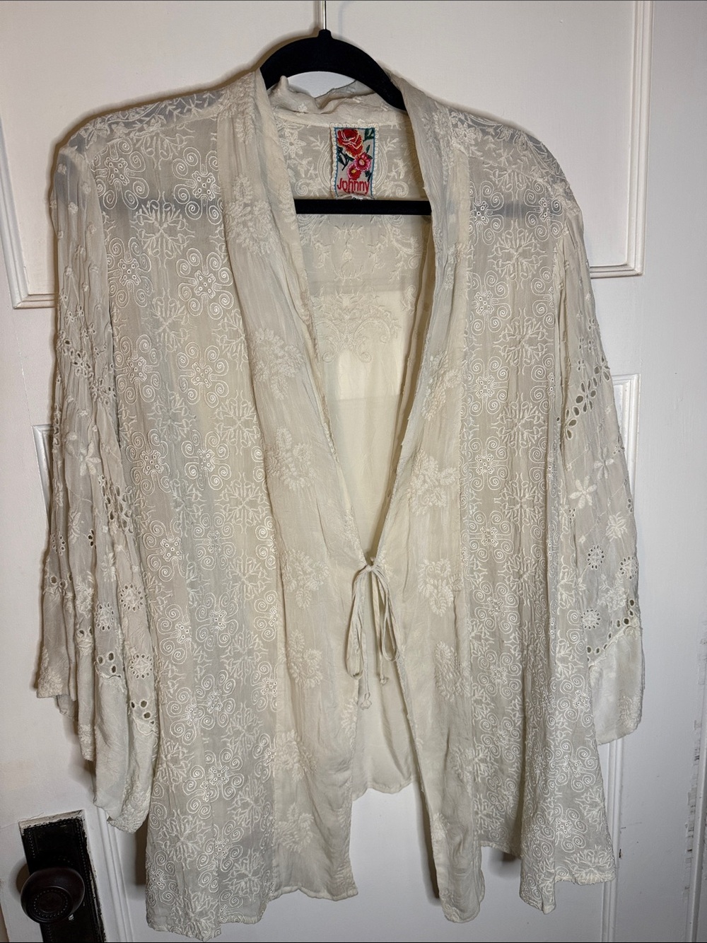 Johnny Was Cream Embroidered Floral Jacket